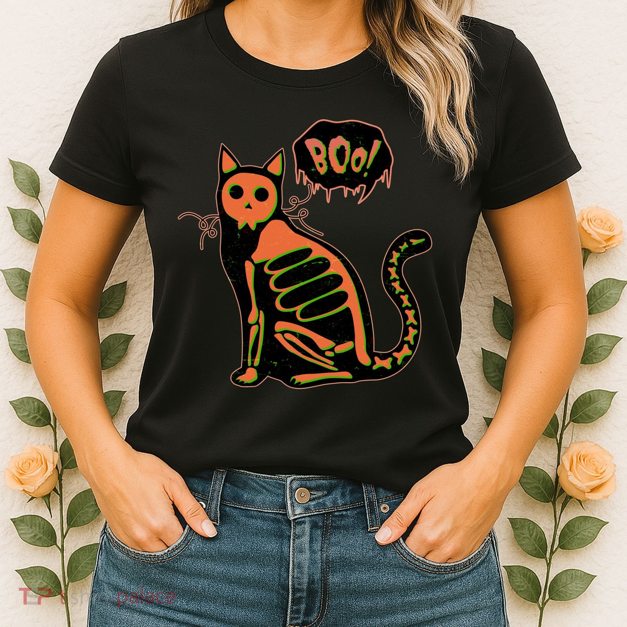 Funny Halloween Skeleton Cat Women's T-Shirt