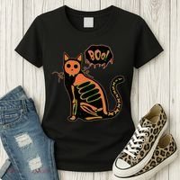 Funny Halloween Skeleton Cat Women's T-Shirt thumb 3