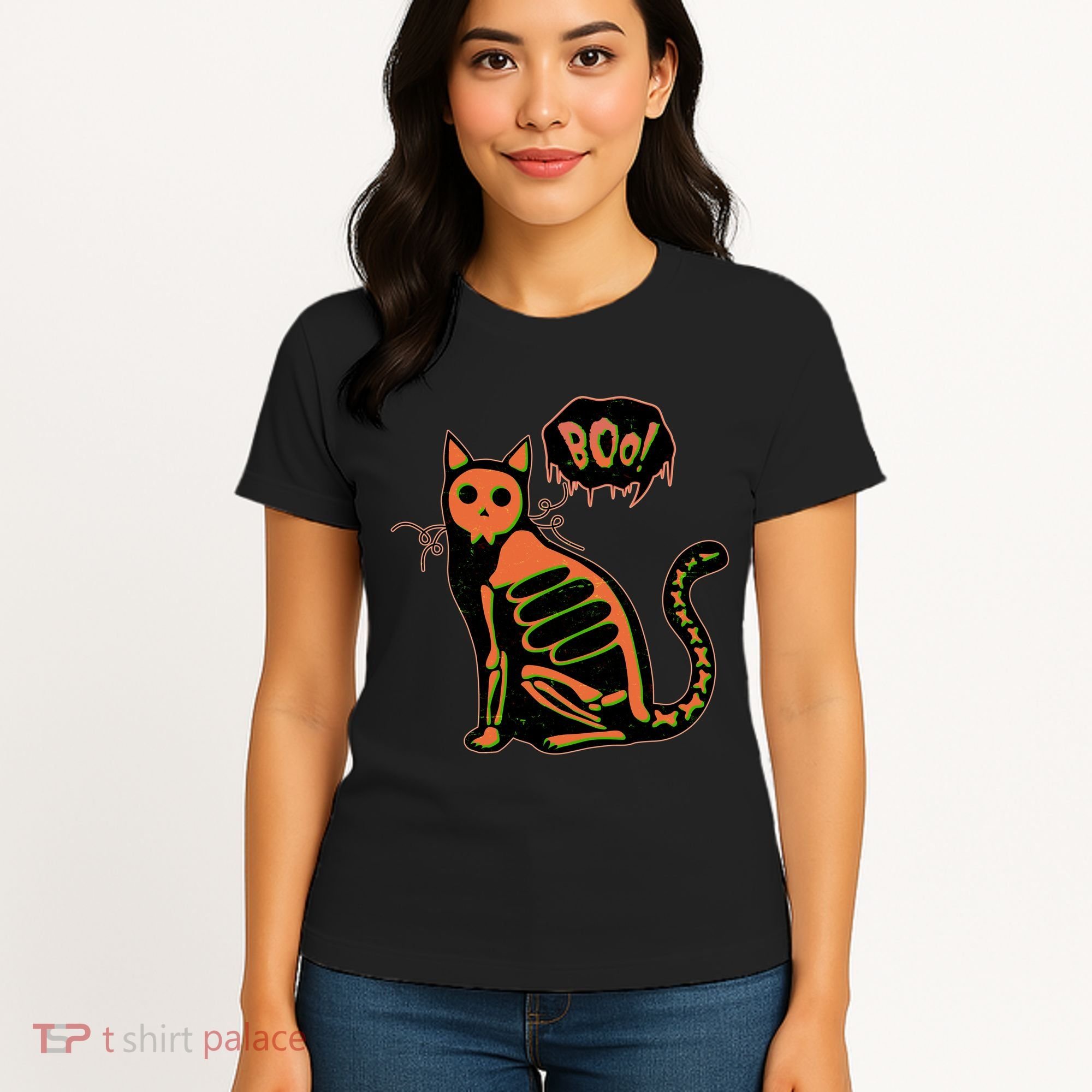 Funny Halloween Skeleton Cat Women's T-Shirt