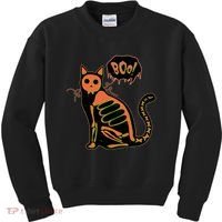 Funny Halloween Skeleton Cat Kids Sweatshirt thumb 0