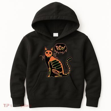 Funny Halloween Skeleton Cat Kids Hoodie