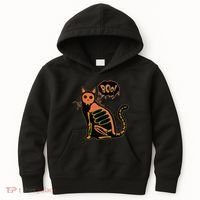 Funny Halloween Skeleton Cat Kids Hoodie thumb 0