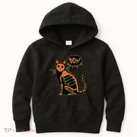 Funny Halloween Skeleton Cat Kids Hoodie thumb 0