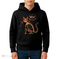 Funny Halloween Skeleton Cat Kids Hoodie thumb 4