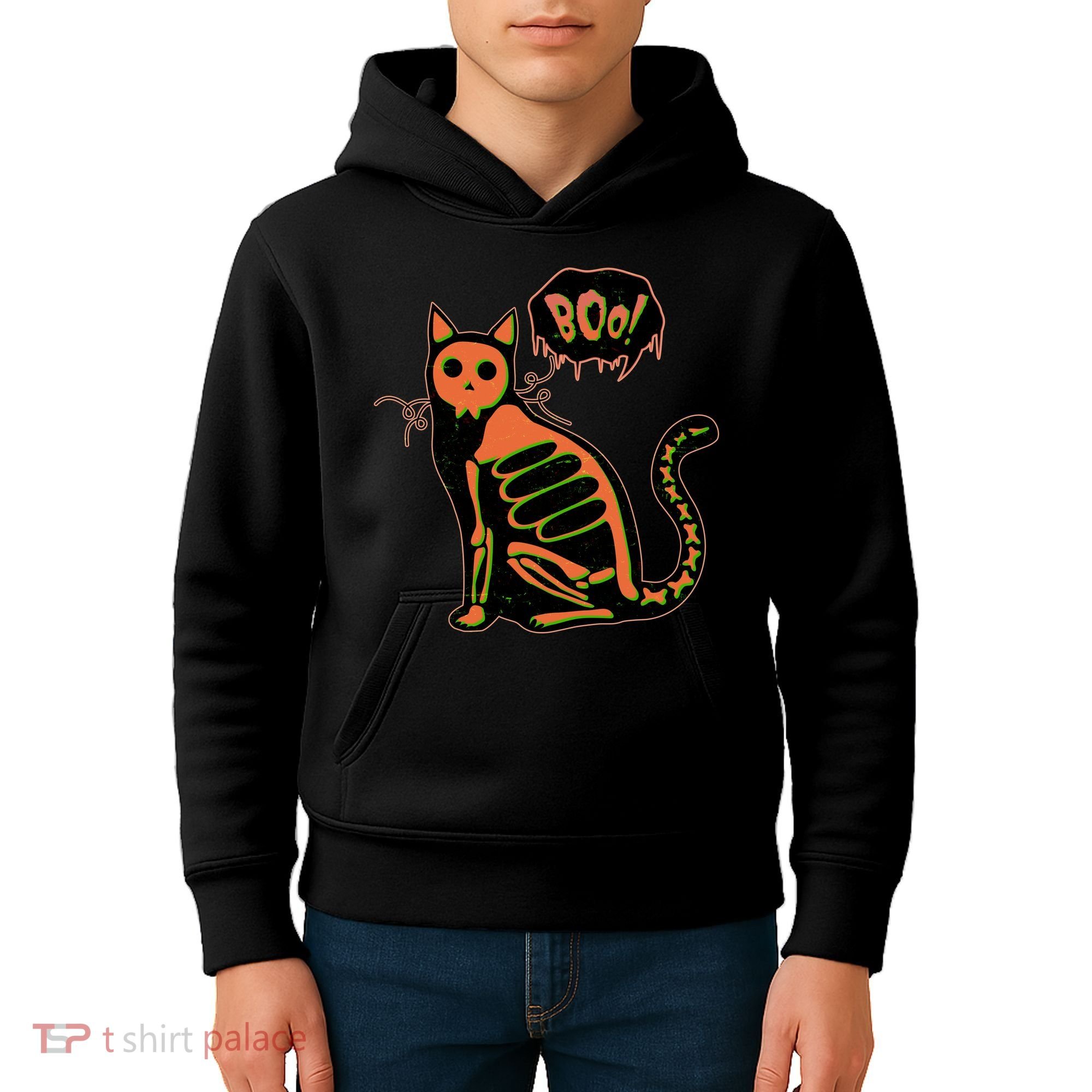 Funny Halloween Skeleton Cat Kids Hoodie