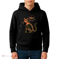 Funny Halloween Skeleton Cat Kids Hoodie thumb 4