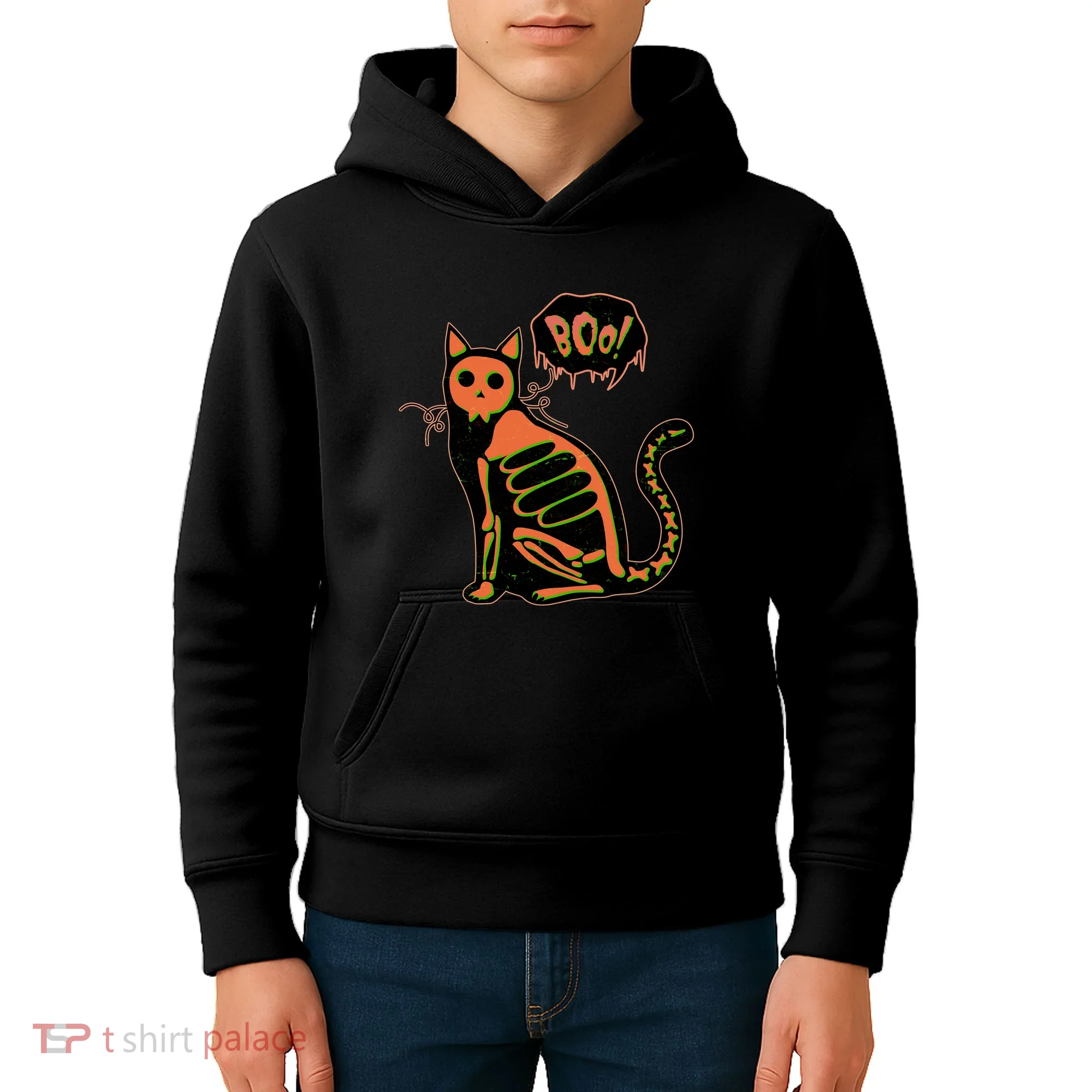 Funny Halloween Skeleton Cat Kids Hoodie