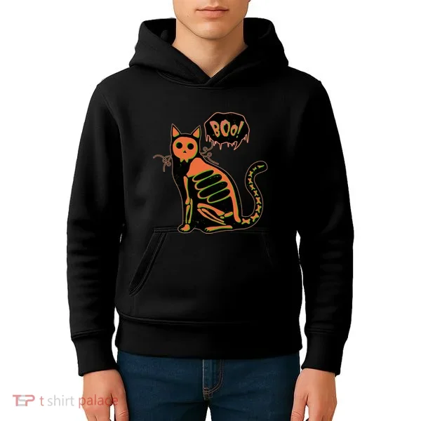 Funny Halloween Skeleton Cat Kids Hoodie
