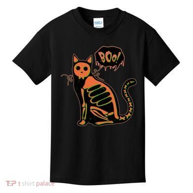 Funny Halloween Skeleton Cat Kids T-Shirt