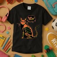 Funny Halloween Skeleton Cat Kids T-Shirt thumb 3