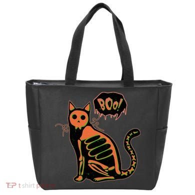 Funny Halloween Skeleton Cat Tote Bag