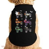 Funny Halloween Skeleton Zombie Riding Monster Truck Vampire Gift Doggie Tank thumb 0