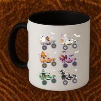 Funny Halloween Skeleton Zombie Riding Monster Truck Vampire Gift Coffee Mug thumb 2