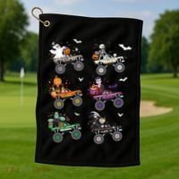 Funny Halloween Skeleton Zombie Riding Monster Truck Vampire Gift Golf Towel thumb 1