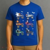 Funny Halloween Skeleton Zombie Riding Monster Truck Vampire Gift T-Shirt thumb 3