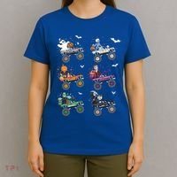 Funny Halloween Skeleton Zombie Riding Monster Truck Vampire Gift T-Shirt thumb 4