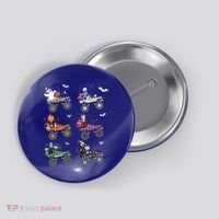 Funny Halloween Skeleton Zombie Riding Monster Truck Vampire Gift Button thumb 0