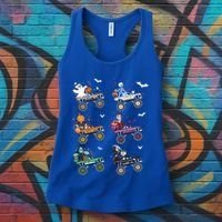Funny Halloween Skeleton Zombie Riding Monster Truck Vampire Gift Women's Tank Top thumb 3