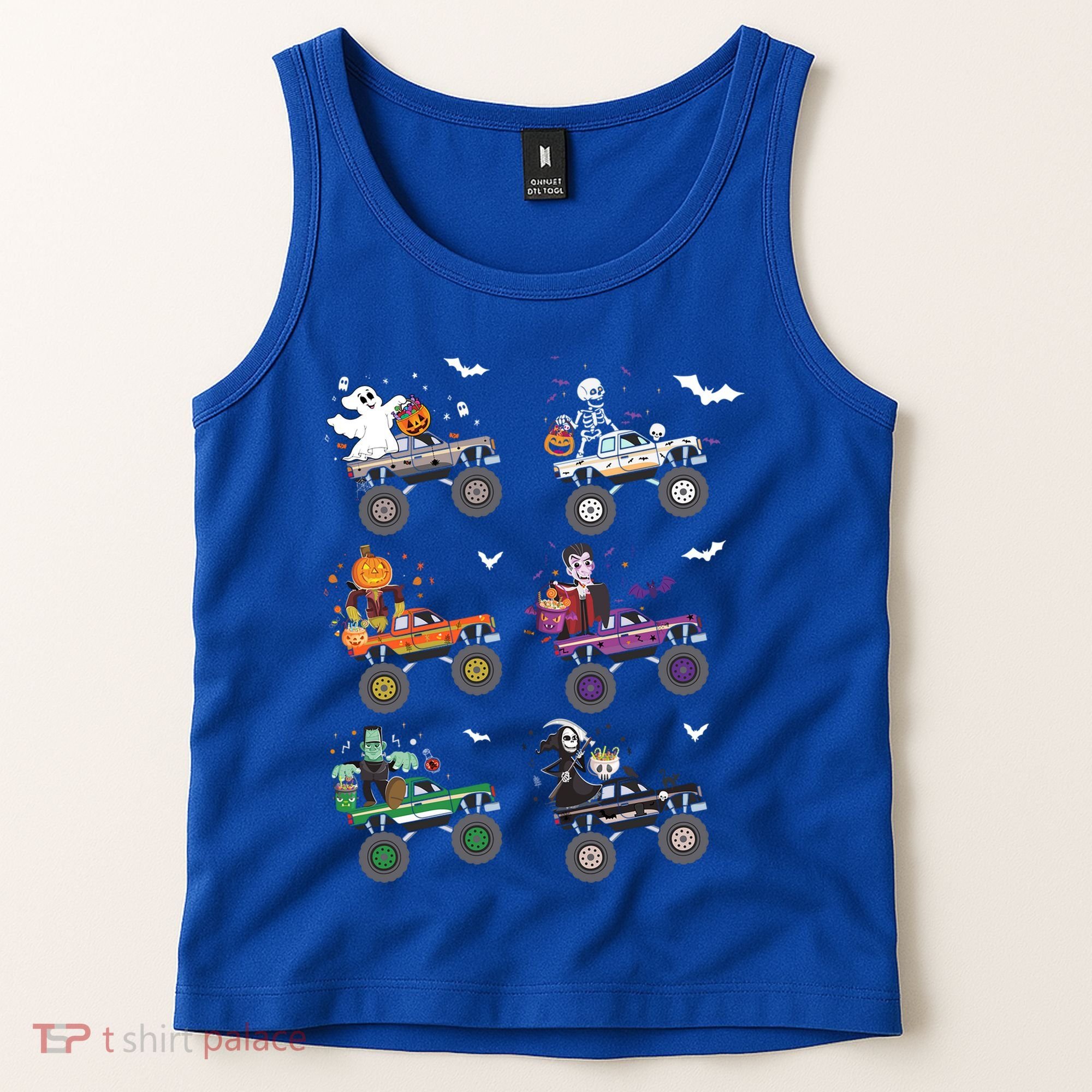 Funny Halloween Skeleton Zombie Riding Monster Truck Vampire Gift Tank Top