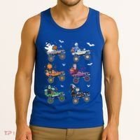 Funny Halloween Skeleton Zombie Riding Monster Truck Vampire Gift Tank Top thumb 3