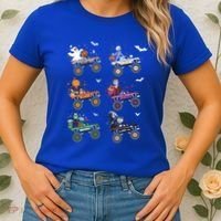 Funny Halloween Skeleton Zombie Riding Monster Truck Vampire Gift Women's T-Shirt thumb 2