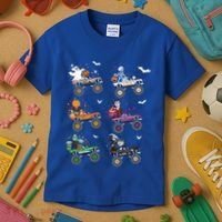 Funny Halloween Skeleton Zombie Riding Monster Truck Vampire Gift Kids T-Shirt thumb 3