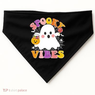 Funny Halloween Spooky Vibes Trick Or Treating Ghost USA-Made Doggie Bandana