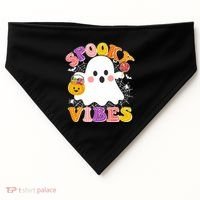 Funny Halloween Spooky Vibes Trick Or Treating Ghost USA-Made Doggie Bandana thumb 0