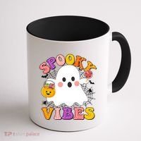 Funny Halloween Spooky Vibes Trick Or Treating Ghost Coffee Mug thumb 1