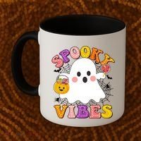 Funny Halloween Spooky Vibes Trick Or Treating Ghost Coffee Mug thumb 2