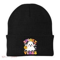 Funny Halloween Spooky Vibes Trick Or Treating Ghost Beanie thumb 0