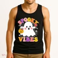 Funny Halloween Spooky Vibes Trick Or Treating Ghost Tank Top thumb 3