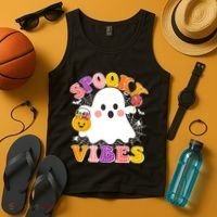 Funny Halloween Spooky Vibes Trick Or Treating Ghost Tank Top thumb 4