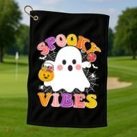 Funny Halloween Spooky Vibes Trick Or Treating Ghost Golf Towel thumb 1