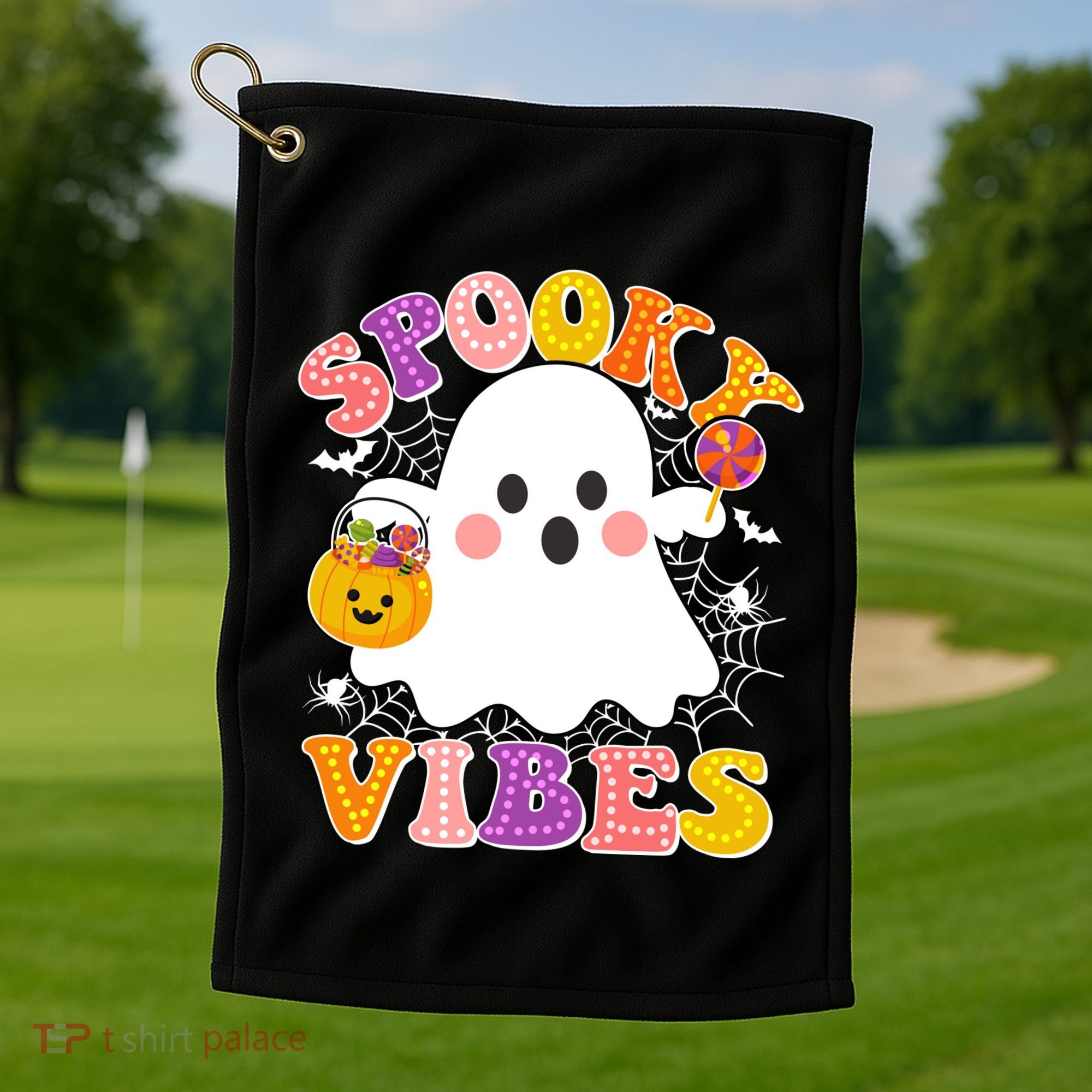 Funny Halloween Spooky Vibes Trick Or Treating Ghost Golf Towel