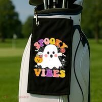 Funny Halloween Spooky Vibes Trick Or Treating Ghost Golf Towel thumb 2