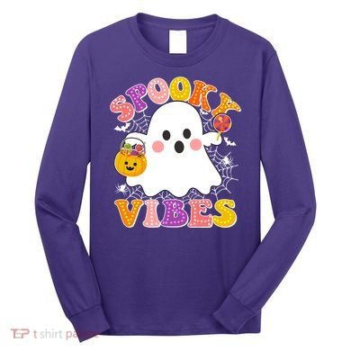 Funny Halloween Spooky Vibes Trick Or Treating Ghost Long Sleeve Shirt