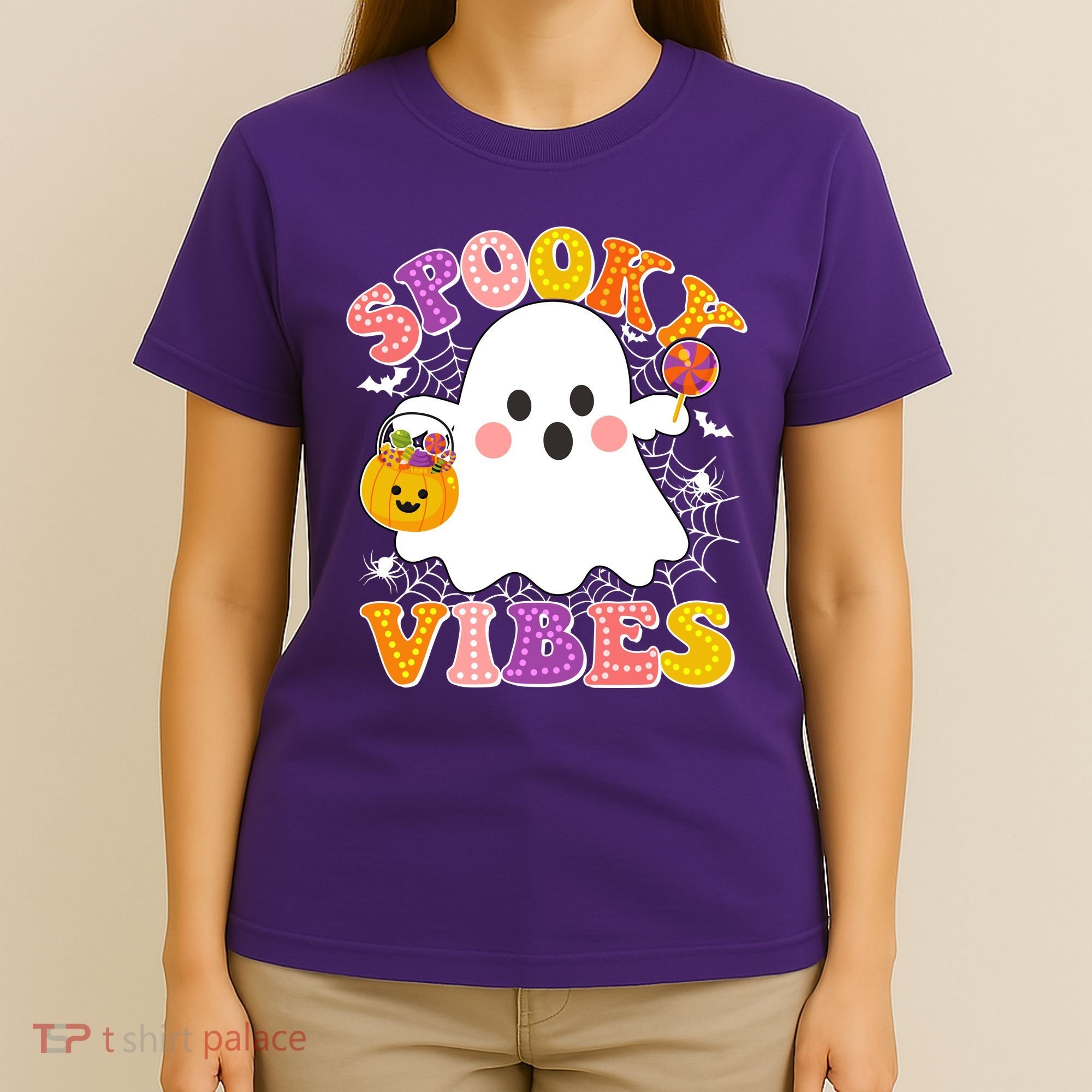 Funny Halloween Spooky Vibes Trick Or Treating Ghost T-Shirt