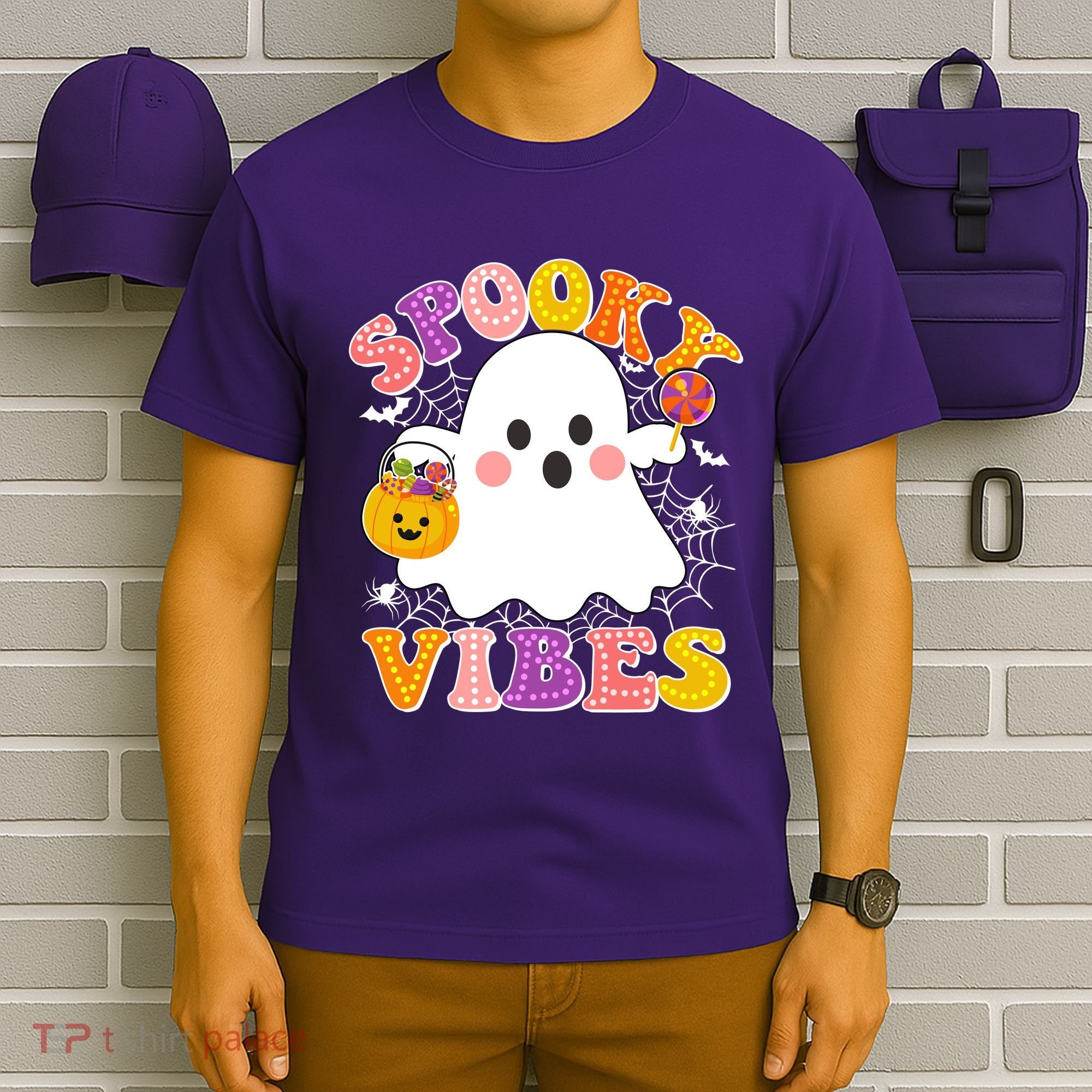 Funny Halloween Spooky Vibes Trick Or Treating Ghost T-Shirt