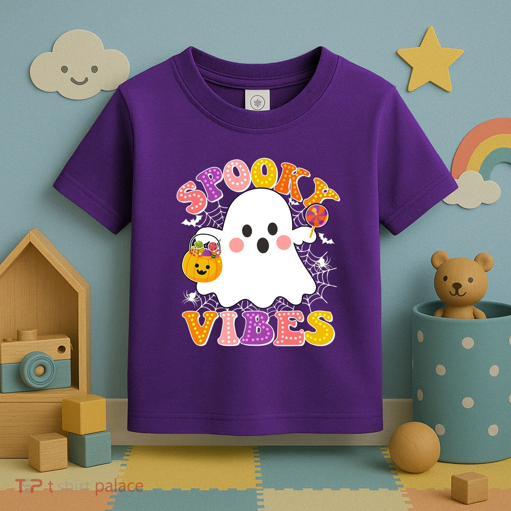 Funny Halloween Spooky Vibes Trick Or Treating Ghost Toddler T-Shirt