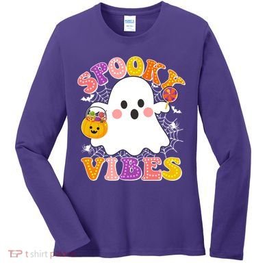 Funny Halloween Spooky Vibes Trick Or Treating Ghost Women's Long Sleeve Shirt
