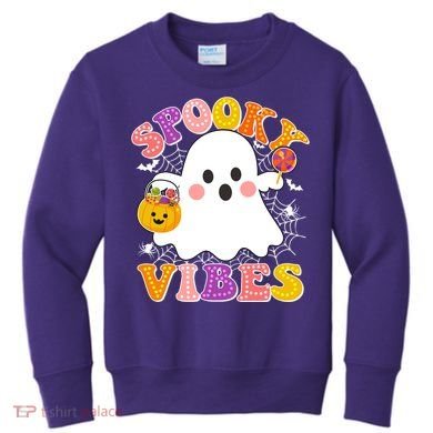 Funny Halloween Spooky Vibes Trick Or Treating Ghost Kids Sweatshirt