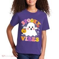 Funny Halloween Spooky Vibes Trick Or Treating Ghost Kids T-Shirt thumb 2