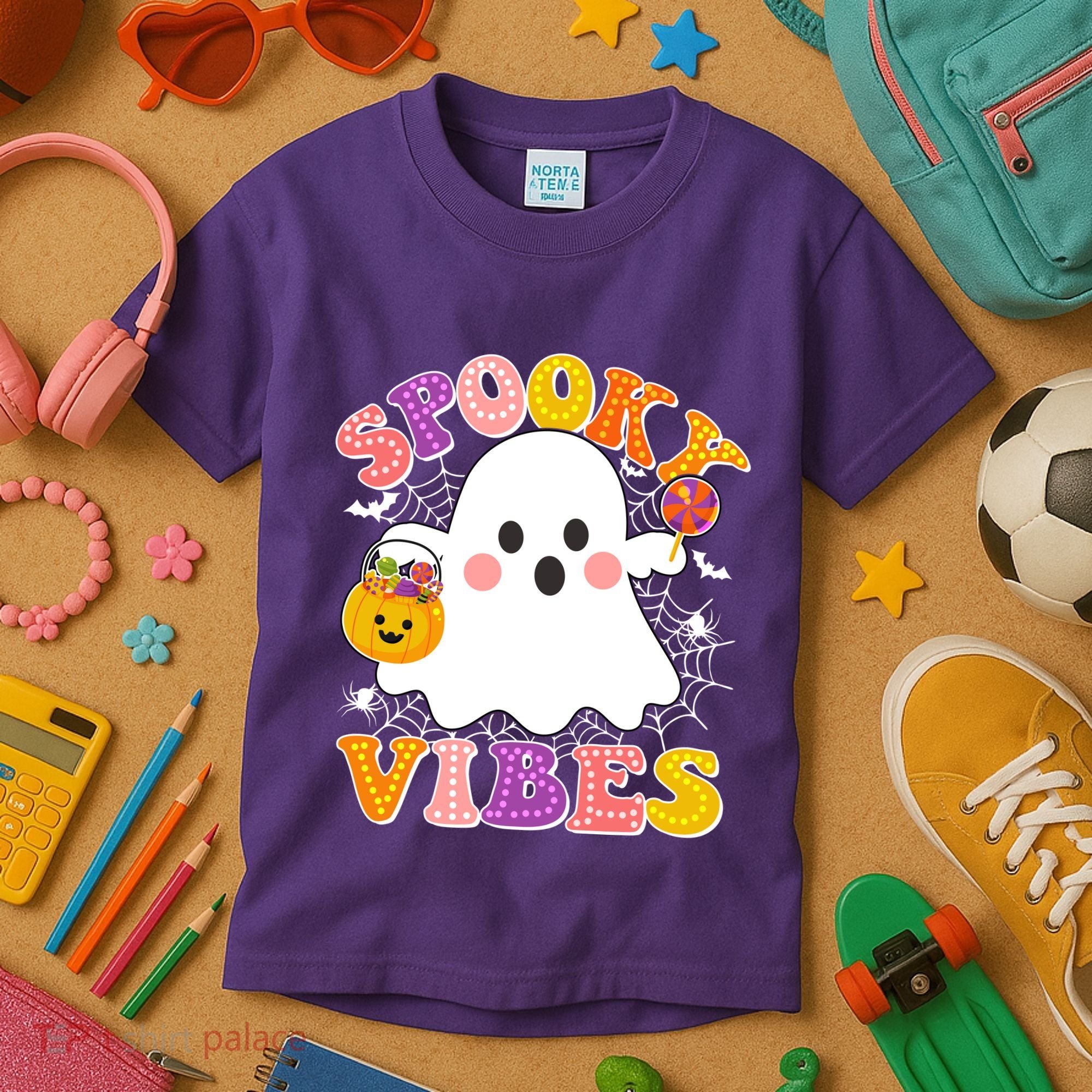 Funny Halloween Spooky Vibes Trick Or Treating Ghost Kids T-Shirt