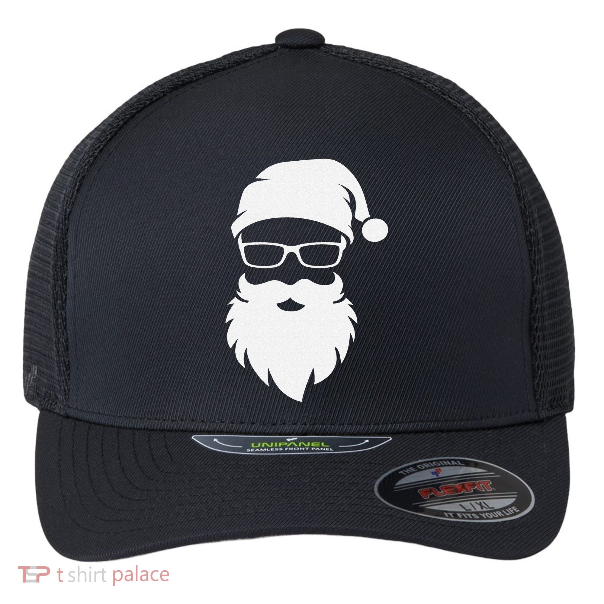 Funny Hipster Santa Last Minute Retro Christmas Matching Flexfit Unipanel Trucker Cap