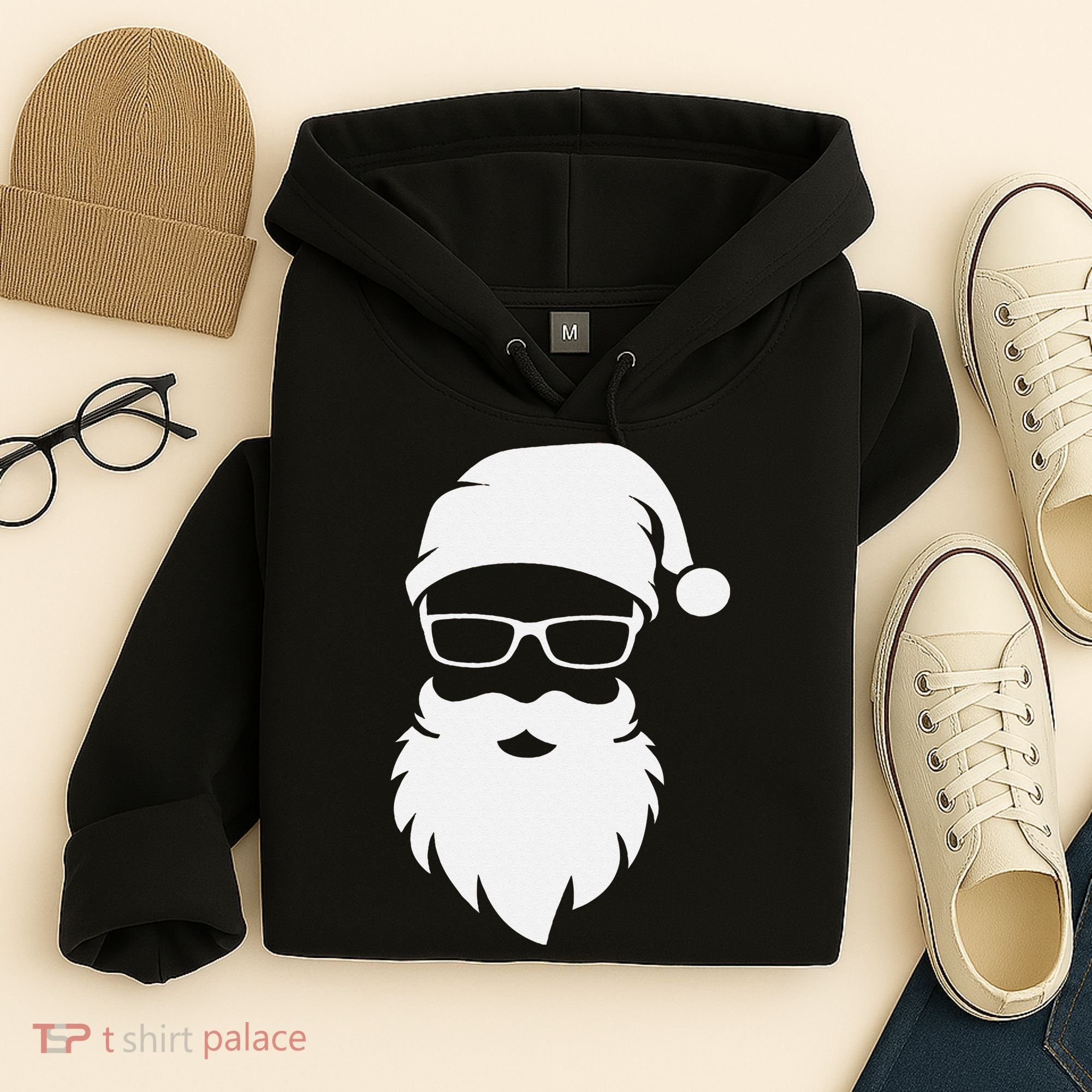 Funny Hipster Santa Last Minute Retro Christmas Matching Hoodie