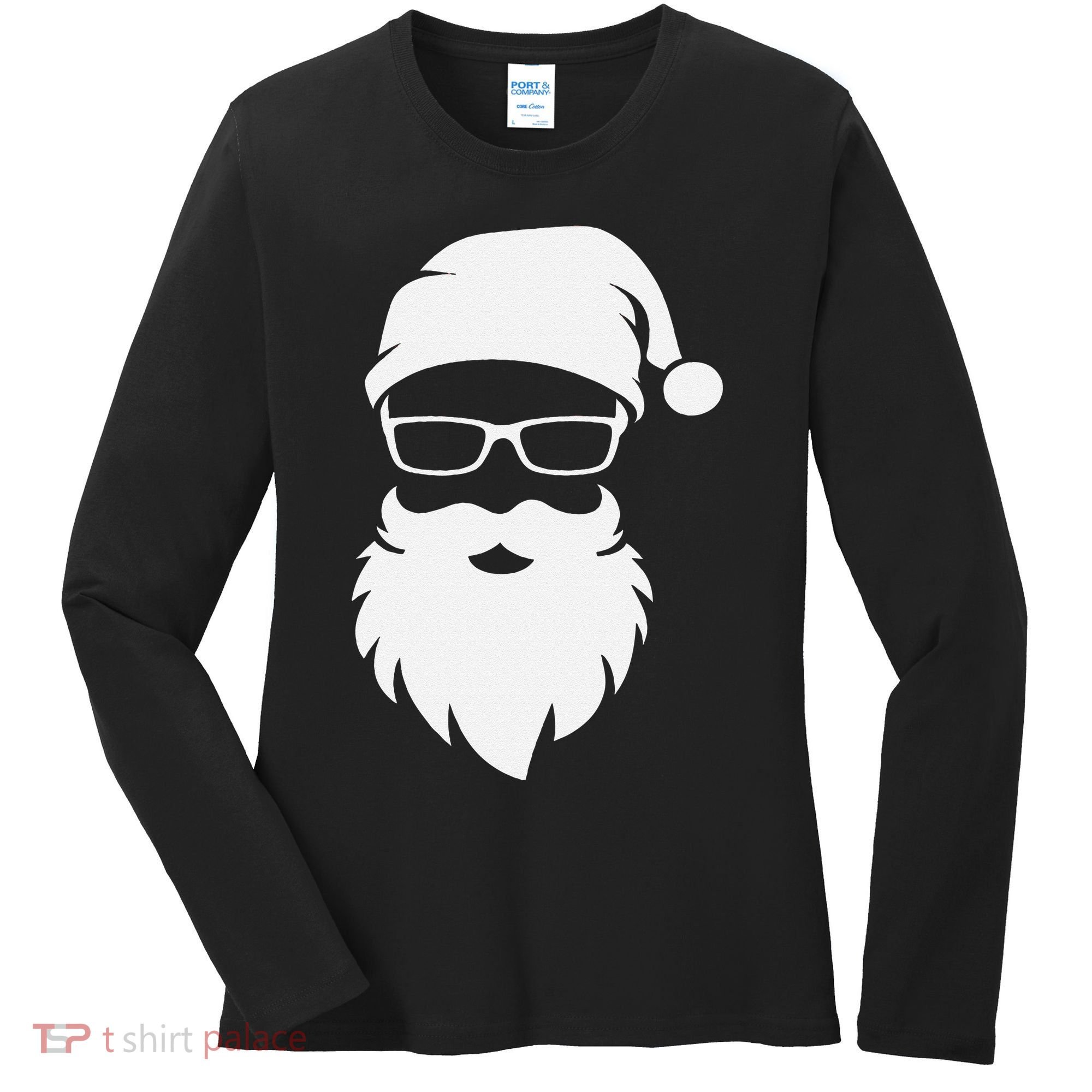 Funny Hipster Santa Last Minute Retro Christmas Matching Women's Long Sleeve Shirt
