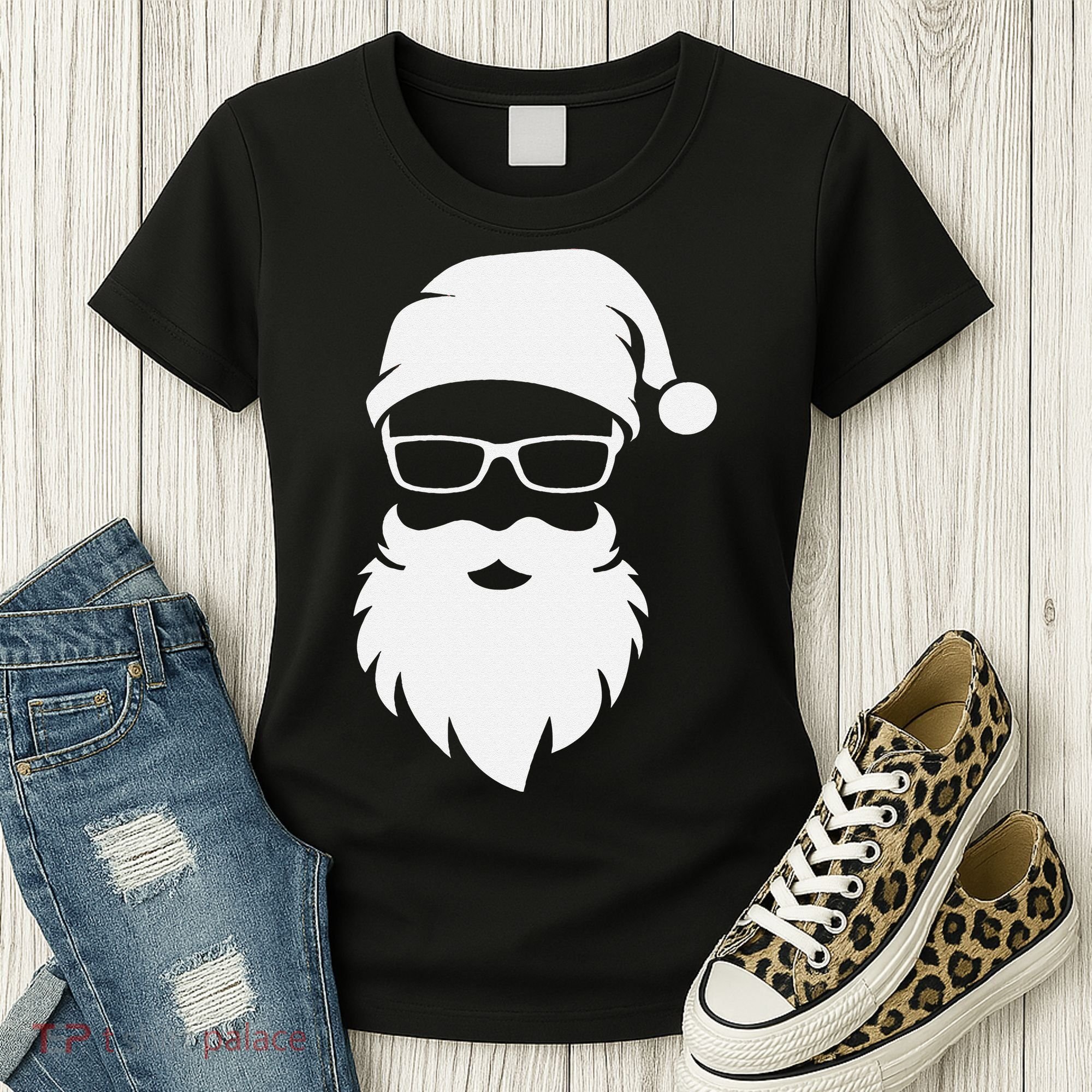Funny Hipster Santa Last Minute Retro Christmas Matching Women's T-Shirt