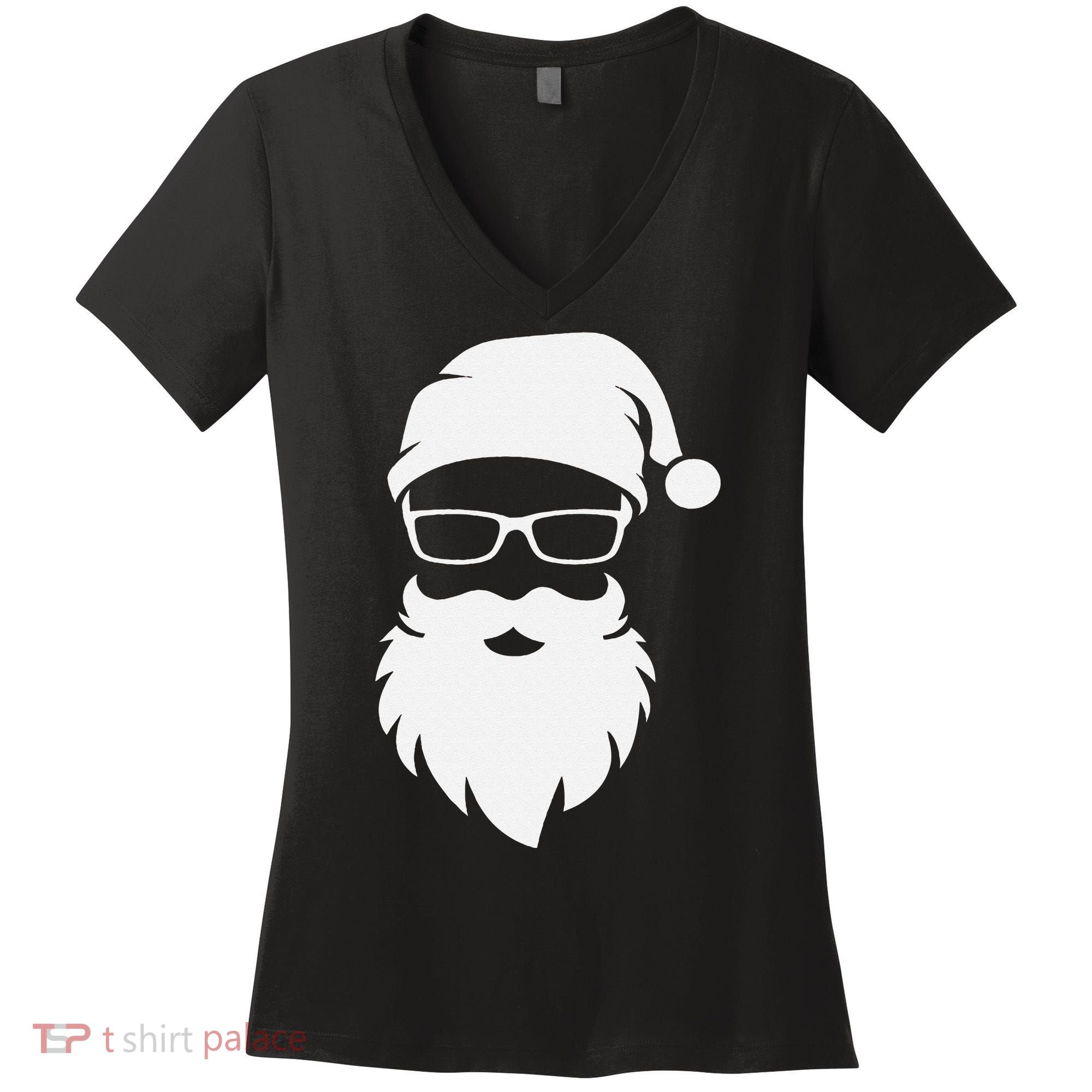 Funny Hipster Santa Last Minute Retro Christmas Matching Women's V-Neck T-Shirt