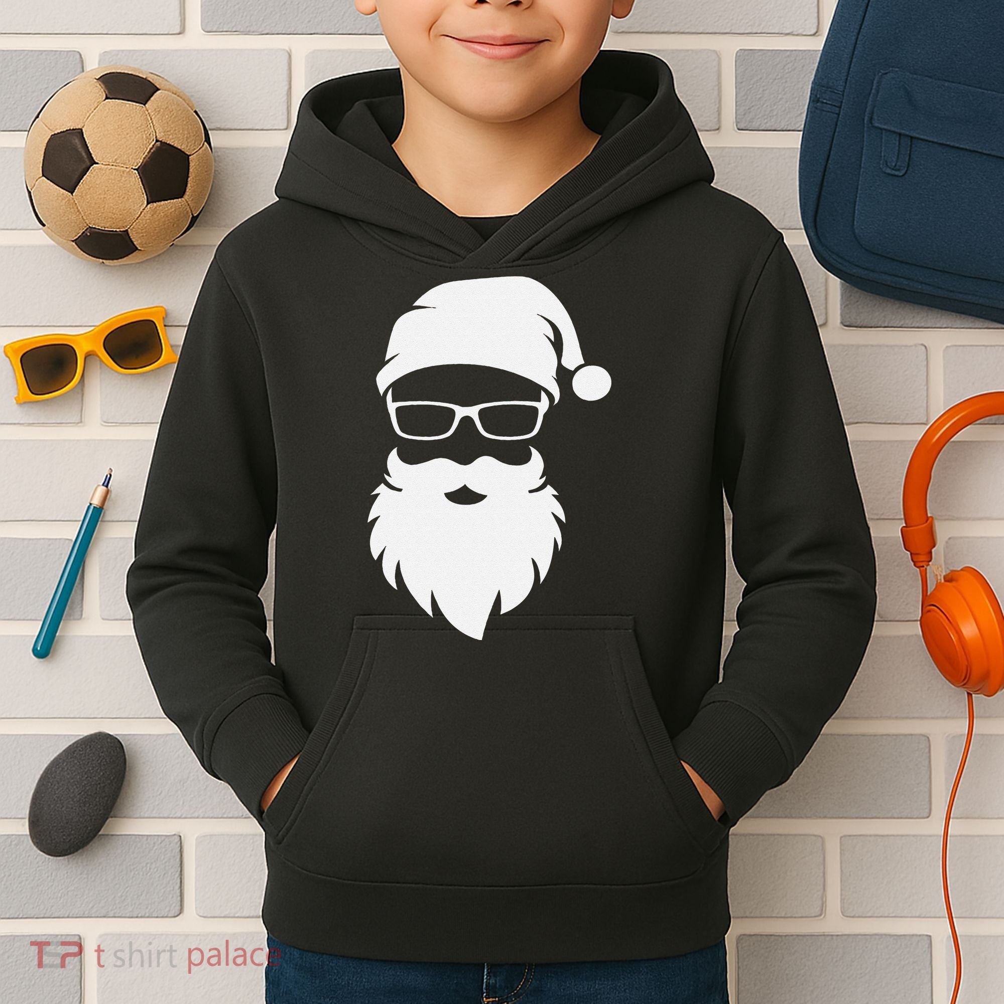 Funny Hipster Santa Last Minute Retro Christmas Matching Kids Hoodie